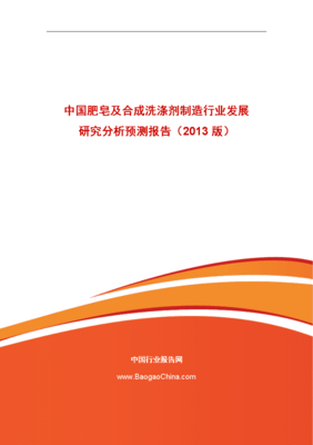 中国肥皂及合成洗涤剂制造行业发展研究分析预测报告(2013